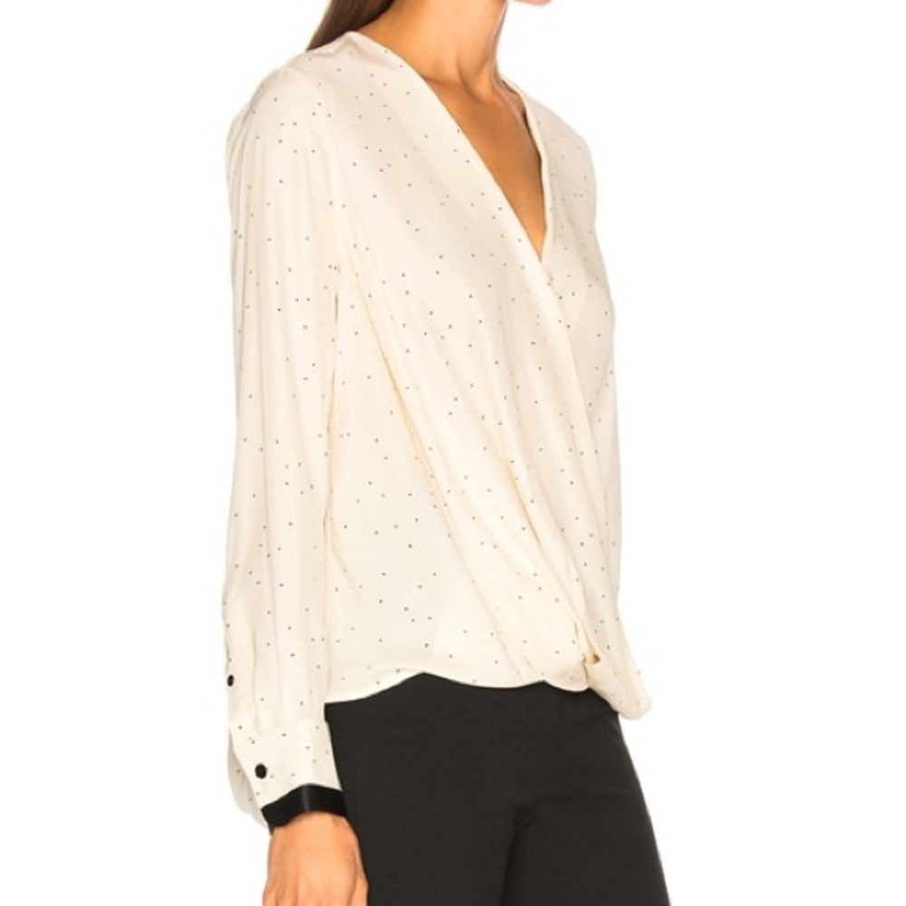 rag & bone silk drape Wrap victor Blouse Long Sleeves cream black womens size xs - Picture 7 of 8